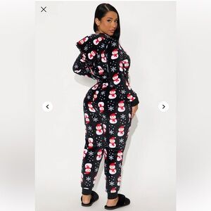 Cozy Snowman Matching Family Plush Hoodie PJ Jumpsuit Onesie - Size XL